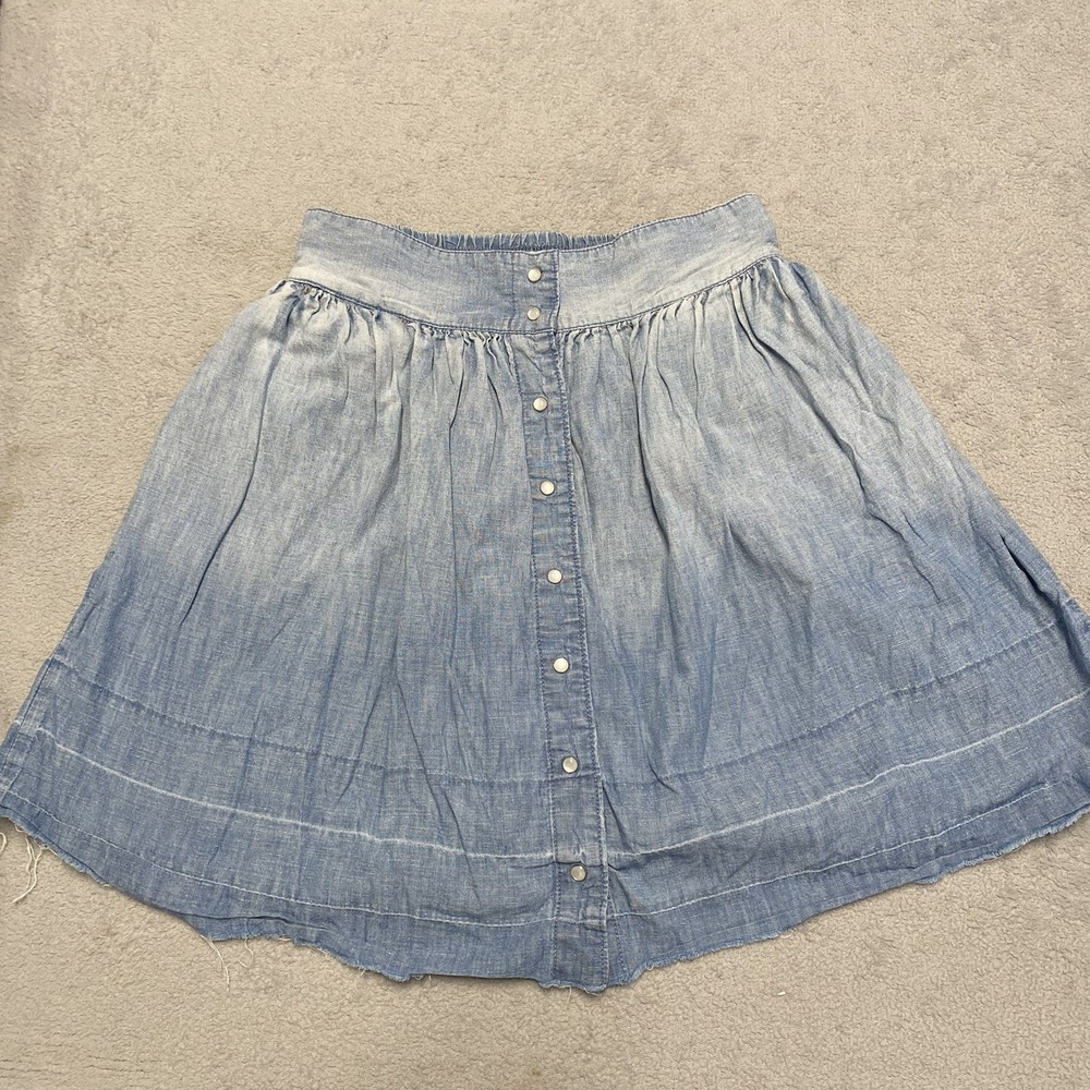 Current Elliot Flirt Skirt‎ 1 Blue Denim Pearl Snap Mini Cutoff Fade A Line